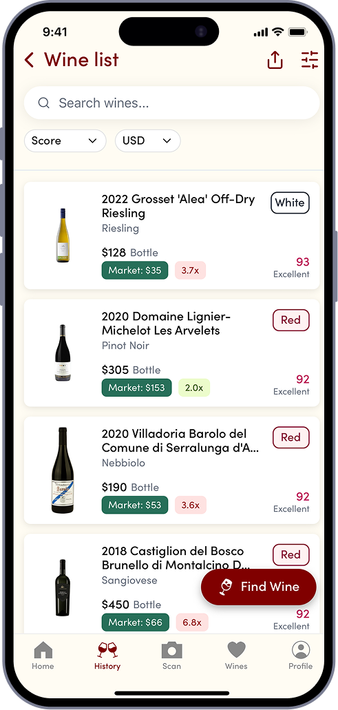 WineFind app mockup